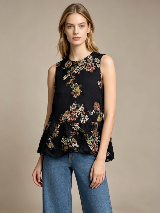 Jigsaw Tops - NWT JIGSAW Black Floral Blouse Ruffle Sleeveless Tank Top Size 6